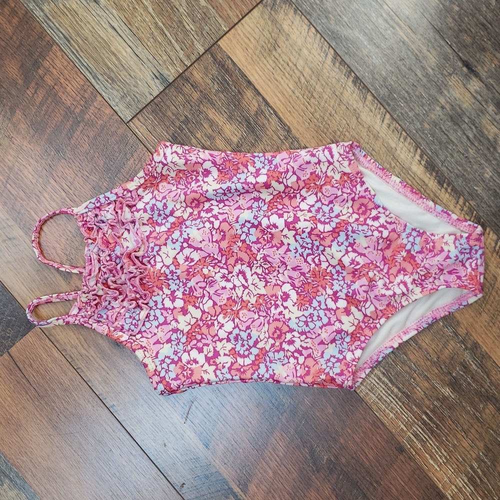 Liberty of London for Target Pink and Blue Floral Ruffle Neck Swimsuit, Size 24M